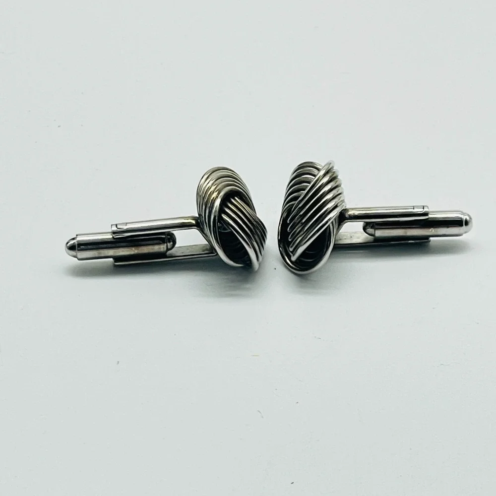 Vintage Silver Tone Cufflinks Classic Love Knot Mens Formal